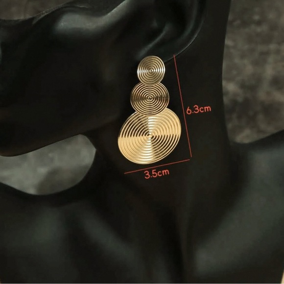 Any 3/$25! Bronze Lightweight Geometric Textured Disc Drop Earrings - Picture 4 of 6